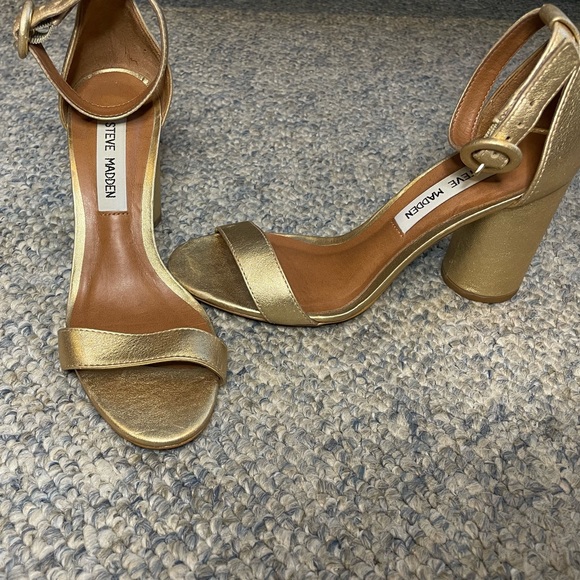 Gold Leather Ankle Strap Heels 